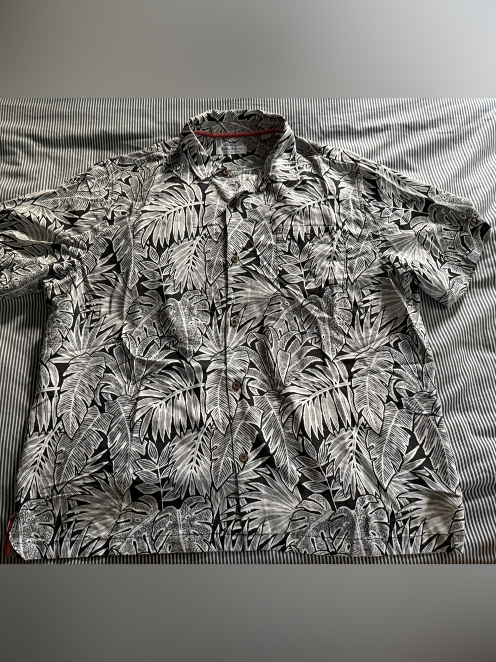 Tommy Bahama Black and White Tropical Leaf Button-Down Shirt